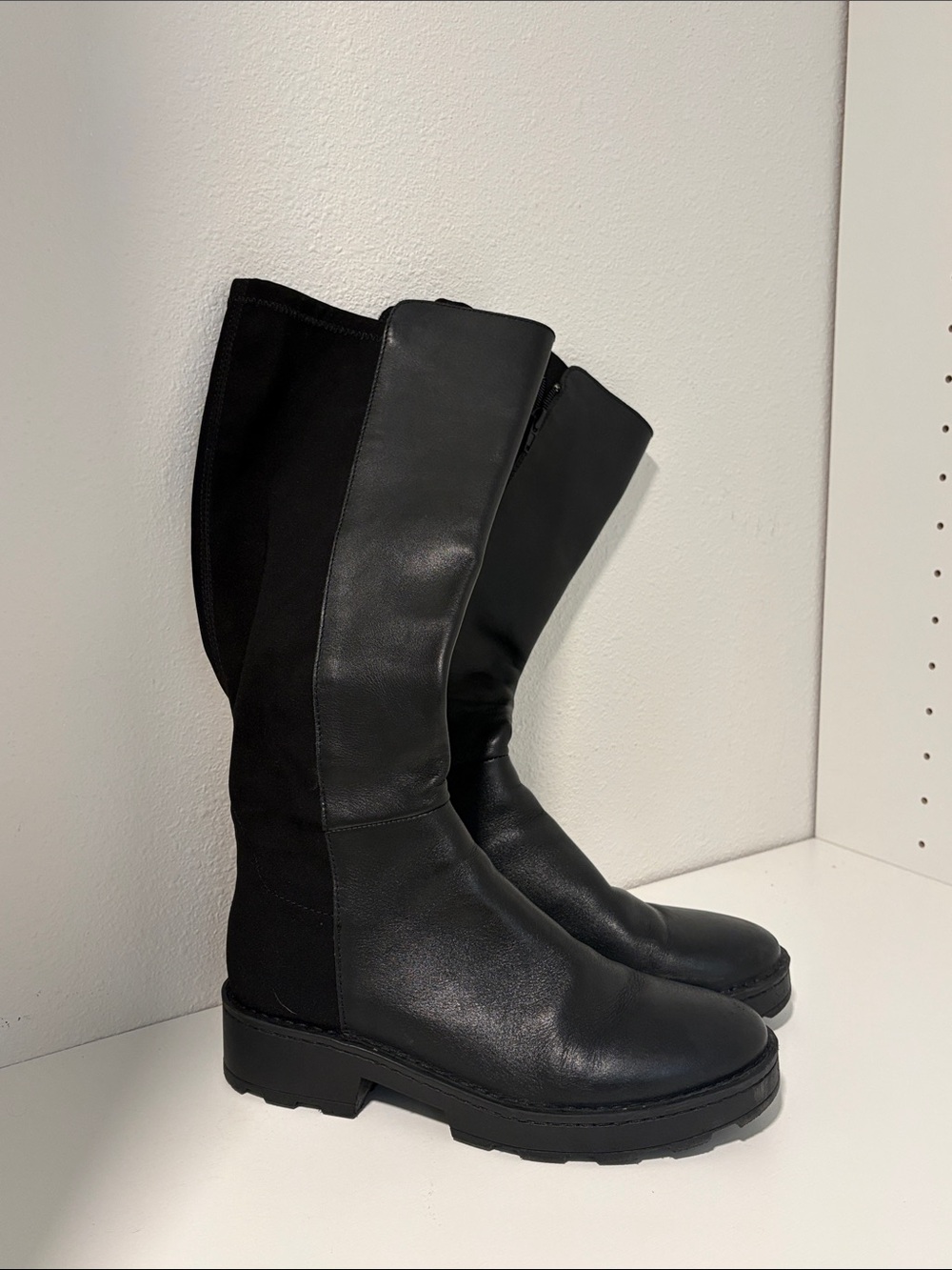 Women's Black Leather & Stretch Knee Boot - Picture 5 of 5